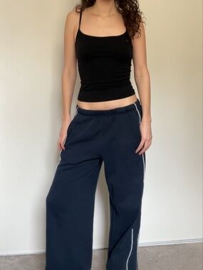 Edikted Navy Track Pants with White Side Stripe